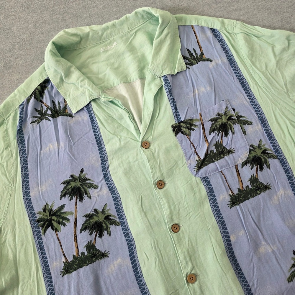 KS Island Mens 4XL Tall Hawaiian Shirt Mint Green Blue Palm Tree Rayon 79-5195-7